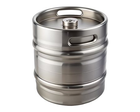 Stainless Steel Beer Keg on Transparent Background barrel metal isolated on a transparent background