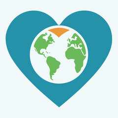 Fototapeta premium Heart shape with a world globe inside representing love and care for the planet earth, promoting environmental awareness and sustainability