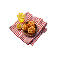 Crispy Fried Chicken Bites with Lemonade on Gingham Picnic Cloth