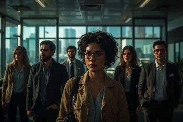 Obraz premium Diverse group of professionals walking together in modern office