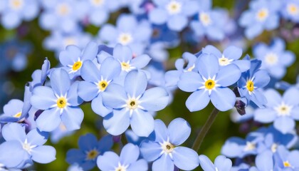 Obraz premium Delicate Blue Forget-Me-Not Flowers in Soft Focus Spring Bloom.