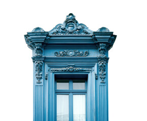 Obraz premium Beautiful blue architectural detail on historic building facade on a transparent background, cut out