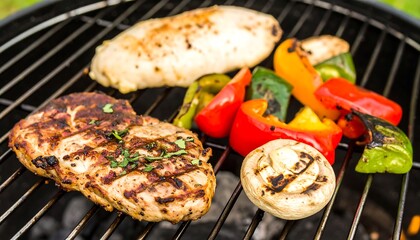 Delicious grilled steak with vegetables, barbecue concept, food photography