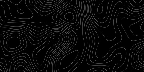 Detailed map terrain lines minimalist black and white wavy style mountain relief landscape topography design, seamless map cartography background contour line geography texture abstract curve grid.