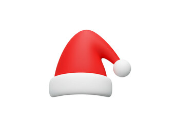 A 3d rendering of a classic santa claus hat with red fabric and white trim on a white background