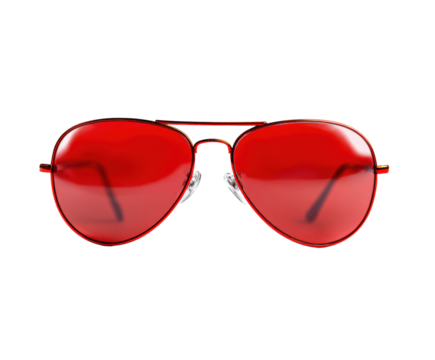 Trendy red sunglasses for summer style and outdoor adventures on a transparent background, cut out