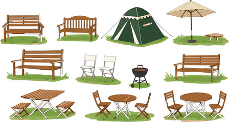 Outdoor Furniture and Camping Equipment Vector Set New  illustration new 