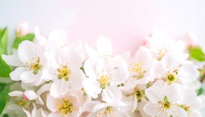 Fototapeta premium Delicate blossoms of spring, a close-up view of vibrant white flowers and their delicate stamens, capturing the soft pastel hues and gentle spring atmosphere.