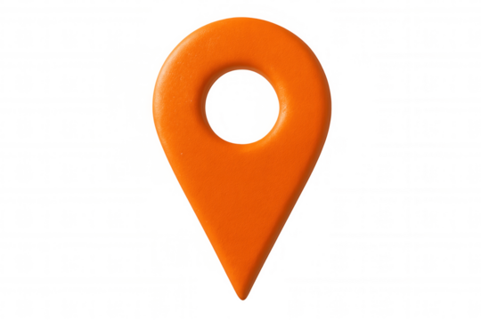 Orange location pin marking position on a transparent background, perfect for indicating points of interest on maps and navigation systems