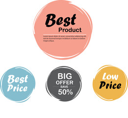 Super sale tag design. Pink, blue, gray and yellow color vector Circle tag design set.