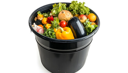 Filled to capacity household kitchen bin - need for waste reduction and better domestic waste management wide banner - white background