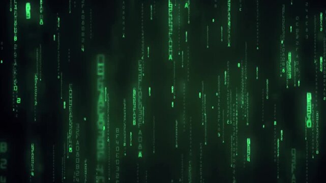 Matrix style green letters falling down - encryption concept - 3D 4k animation (3840 x 2160 px)