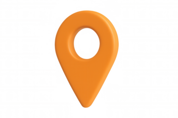 Orange 3d pin icon marking location on a transparent background, perfect for indicating points of interest on maps and navigation systems