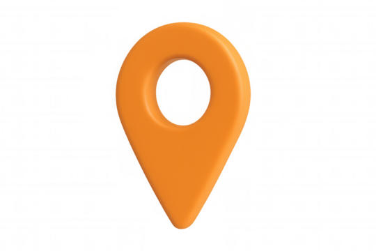 Orange 3d pin icon marking location on a transparent background, perfect for indicating points of interest on maps and navigation systems