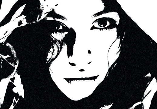 Black And White Minimal B&W Image Effect Dusty Stencil Retro Portrait