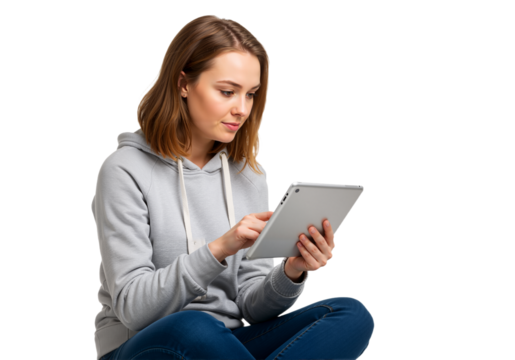 Young woman using tablet device for communication and entertainment at home