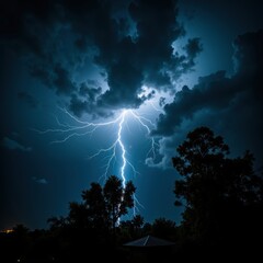 Fototapeta premium Powerful Lightning Strike in Dark Sky