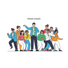 Diverse team of business people with a team leader, working together to achieve goals, illustrated with modern flat vector design