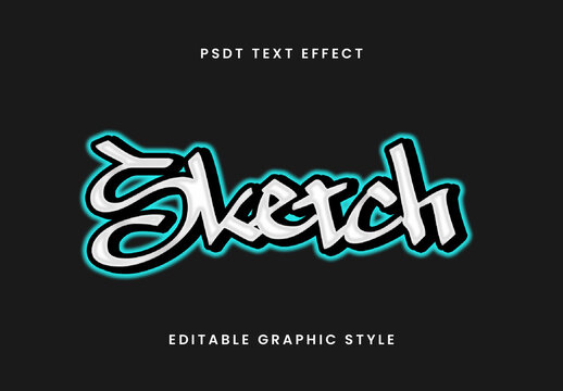 White And Blue Graffiti Font Sketch Glow Outline Text Effect