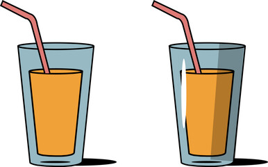 Two glasses of orange juice with straw