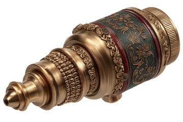 Ornate antique brass telescope with engraved details isolated on Transparent Background