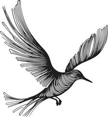 Outline of a bird with wings shaped like sound waveforms, thick black and white line style