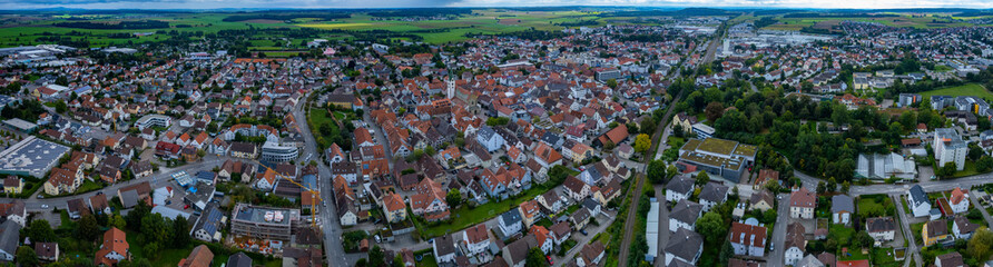 Aerial of the city Bad Saulgau in Germany on a cloudy day in summer