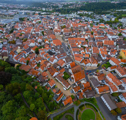 Aerial view around the old town of the city Biberach, 88400 in Germany on am overcast afternoon in summer.	