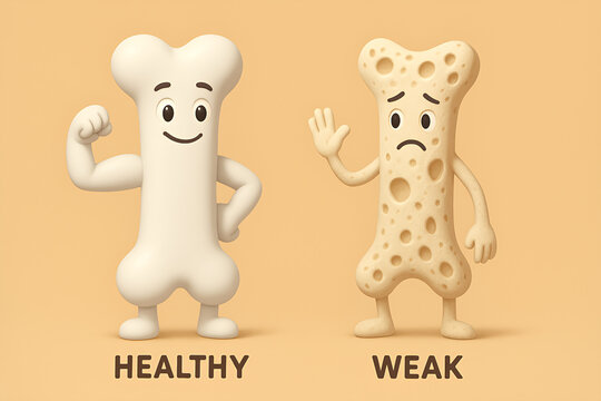 Bone strength concept &ndash; cartoon illustration of strong and weak bones
