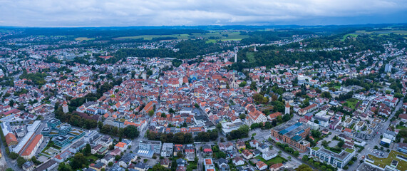 Aerial of the city Ravensburg in Germany on a cloudy day in summer