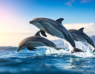 Fototapeta premium Dolphins leaping in ocean