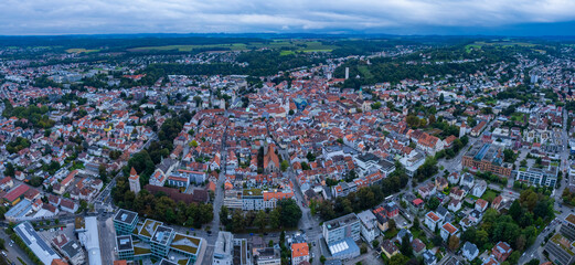 Aerial of the city Ravensburg in Germany on a cloudy day in summer