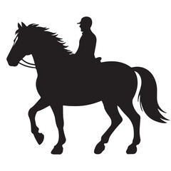Obraz premium Black silhouette of a person riding a horse in motion on a white background rider