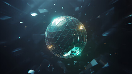 A glowing wireframe sphere represents interconnectedness and digital technology