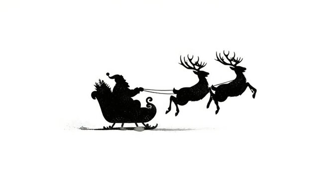 Santa Claus Sleigh Silhouette with Reindeer