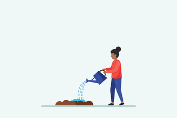 Fototapeta premium Illustration of a Person Watering Soil with a Watering Can