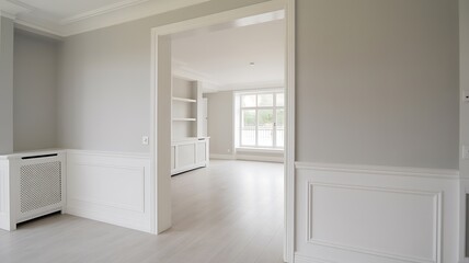 Bright and airy empty room with doorway view interior