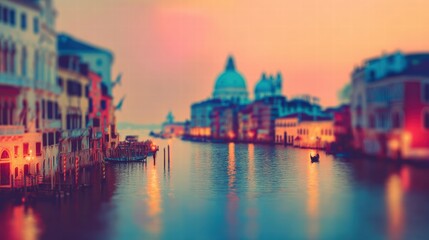 Naklejka premium Abstract blurred Venice background with canals bridges and dreamy vibe.