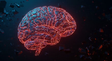 Obraz premium Artificial intelligence visualized as a digital brain made of glowing neon circuits, dark tech background, high detail