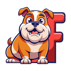 Playful Bulldog Character with Big Alphabet Letter F Illustration | Cute Animal Cartoon Vector for Kids Learning and Children Books
