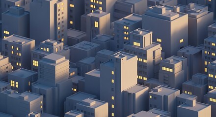 Miniature city buildings with glowing windows architecture urban