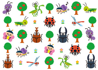 昆虫, 虫, 夏, カブトムシ, クワガタ, てんとう虫, カマキリ, バッタ, セミ, トンボ, 蜂, とんぼ, 子供, 保育所, 保育, 夏休み, 動物, イラスト, かわいい, セット, 生き物, 蝶々, 可愛い, 赤とんぼ, 花, りんご, 木, 春, 秋, 理科, 生物, 蝶, 虫取り, アリ, カブト, クワガタムシ, 蟻, パターン, ベクター, キャラクター, キッズ, デザイン