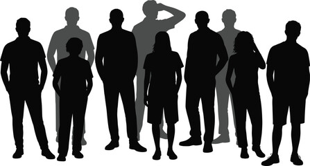 Silhouettes of Confident Women in Trendy Streetwear Poses, Black Vector Style Icons, Fashionable Female Figures for Branding, Digital Art, Urban Illustration, and Editorial Design