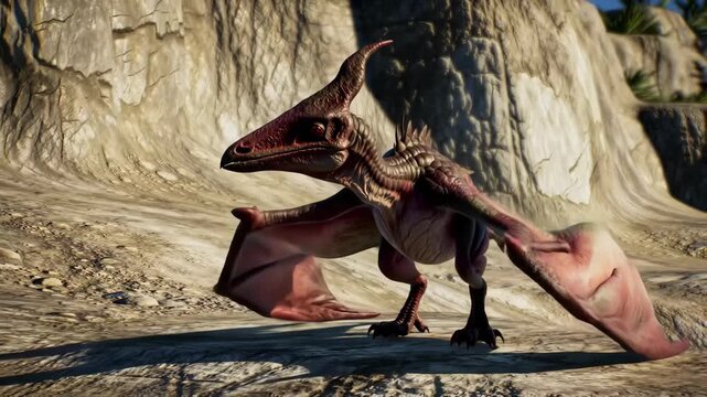 Majestic quetzalcoatlus soaring and landing in prehistoric landscape