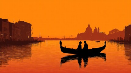 Romantic gondola ride at sunset with golden reflections in Venice canals.