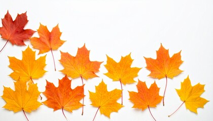 Fototapeta premium Autumnal Maple Leaves on White Background A Vibrant Fall Composition