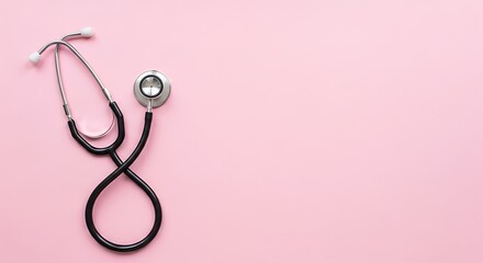 Silver and black stethoscope on pink background medical healthcare