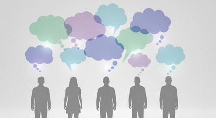 Abstract thought bubbles above human silhouettes