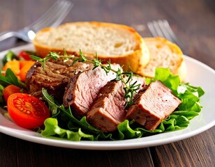 Grilled steak with vegetables and bread (1)