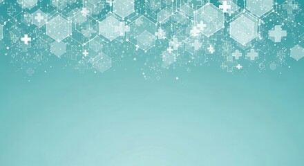Geometric medical network with white crosses and hexagons healthcare technology